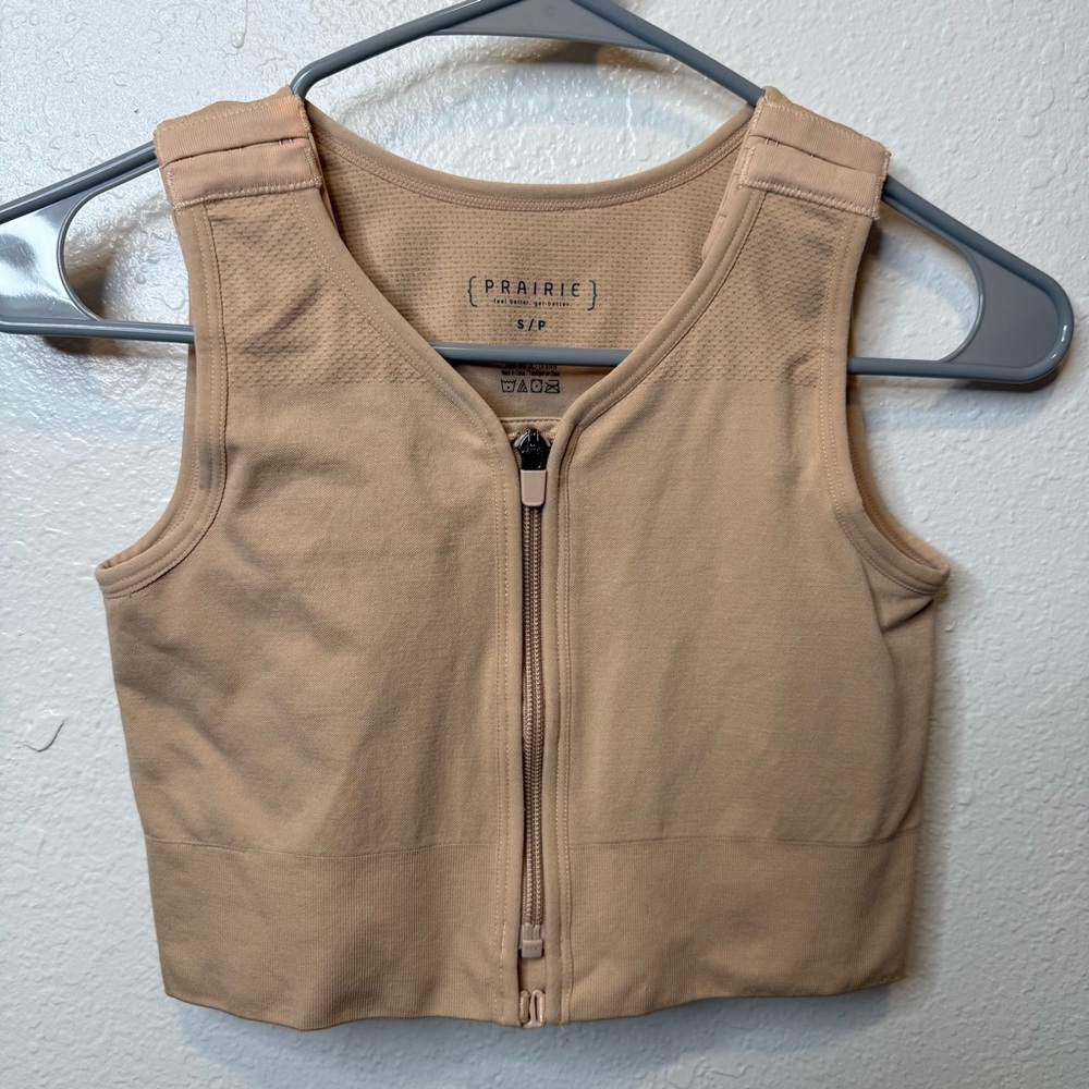 Prairie Compression Zip Front Bra Recovery Post Surgery Size Small Wheat Beige